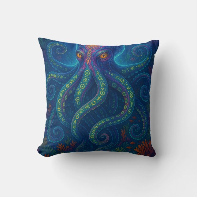 Trippy Blue Octopus  Cushion (Front)