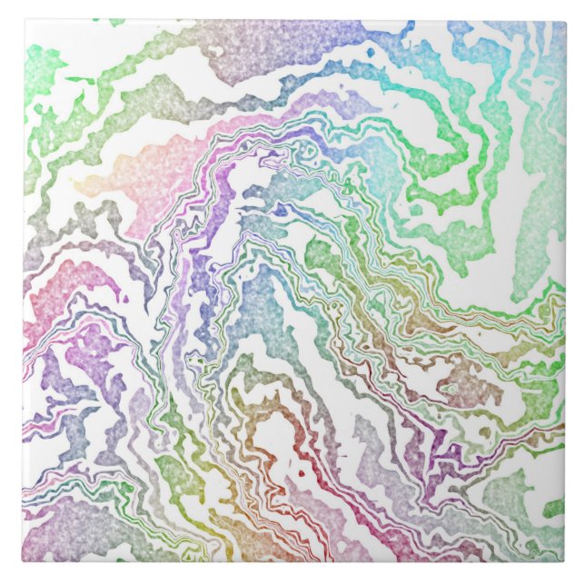 Trippy Boho Marbled Colourful Rainbow Abstract Ceramic Tile (Front)