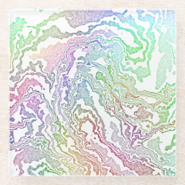 Trippy Boho Marbled Colourful Rainbow Abstract Glass Coaster (Front)