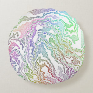 Trippy Boho Marbled Colourful Rainbow Abstract Round Cushion