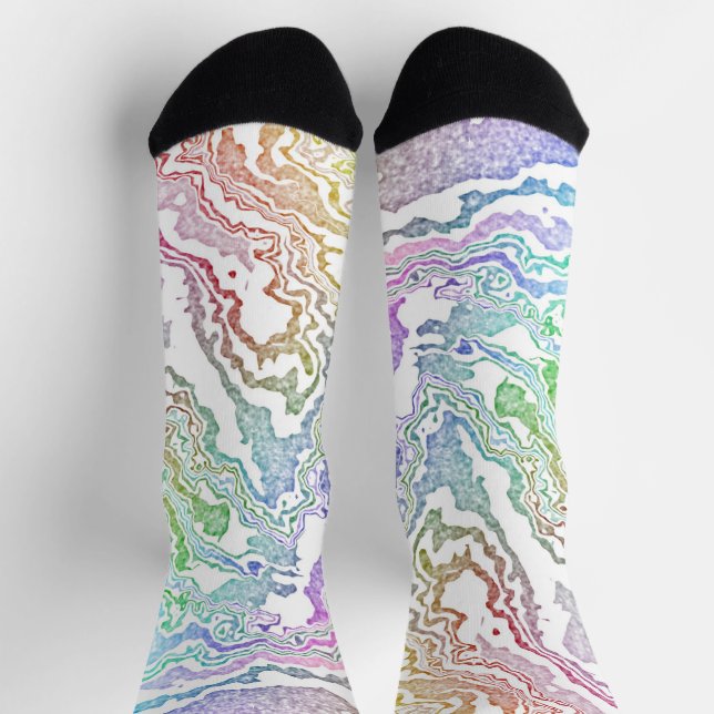 Trippy Boho Marbled Colourful Rainbow Abstract Socks (Top)