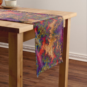 Trippy Bright Dazzling Branching Abstract Fractal Short Table Runner
