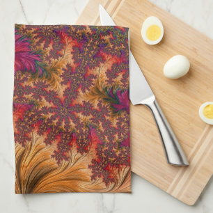 Trippy Bright Dazzling Branching Abstract Fractal Tea Towel