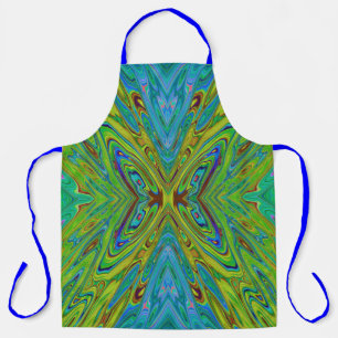 Trippy Chartreuse and Blue Abstract Butterfly Apron