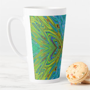 Trippy Chartreuse and Blue Abstract Butterfly Latte Mug