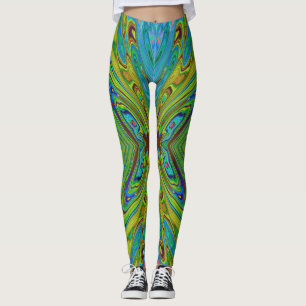 Trippy Chartreuse and Blue Abstract Butterfly Leggings