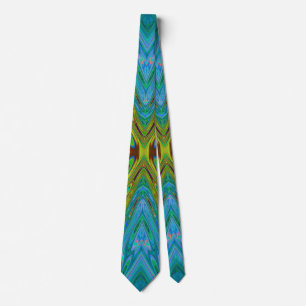 Trippy Chartreuse and Blue Abstract Butterfly Tie