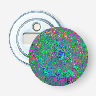 Trippy Chartreuse and Blue Retro Liquid Swirl Bottle Opener