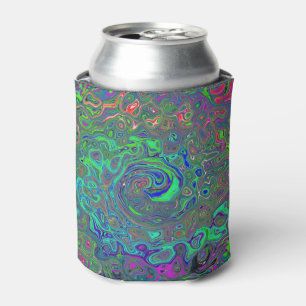 Trippy Chartreuse and Blue Retro Liquid Swirl Can Cooler