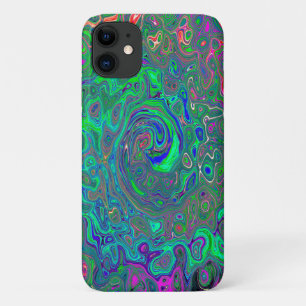 Trippy Chartreuse and Blue Retro Liquid Swirl iPhone 11 Case