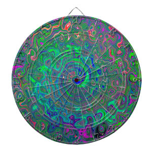 Trippy Chartreuse and Blue Retro Liquid Swirl Dartboard