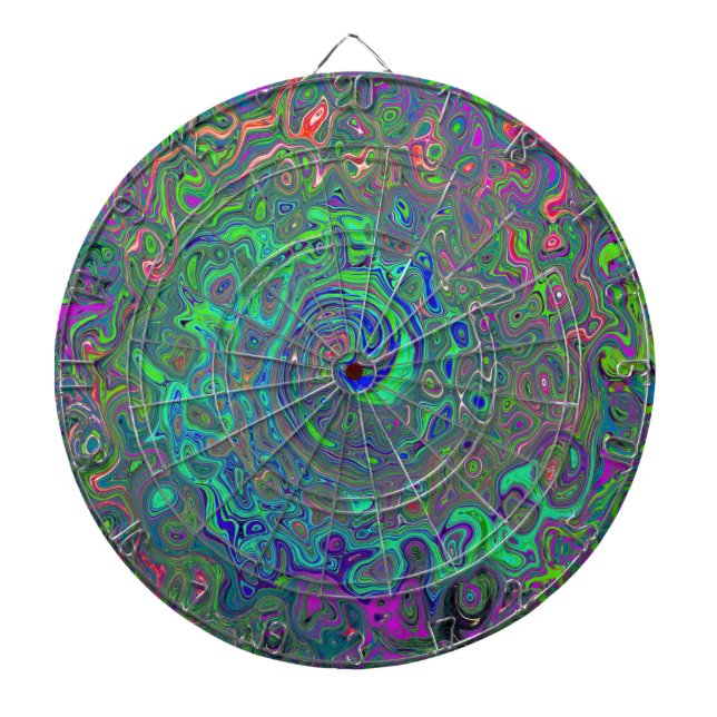 Trippy Chartreuse and Blue Retro Liquid Swirl Dartboard (Front)