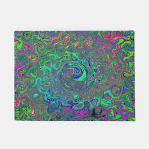 Trippy Chartreuse and Blue Retro Liquid Swirl Doormat