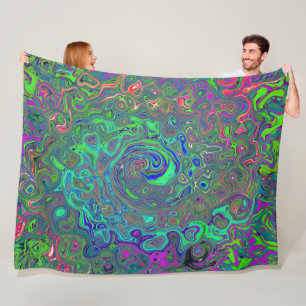 Trippy Chartreuse and Blue Retro Liquid Swirl Fleece Blanket