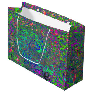 Trippy Chartreuse and Blue Retro Liquid Swirl Large Gift Bag