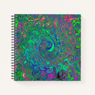 Trippy Chartreuse and Blue Retro Liquid Swirl Notebook