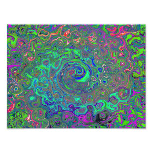 Trippy Chartreuse and Blue Retro Liquid Swirl Photo Print