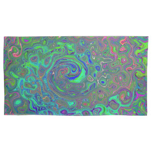 Trippy Chartreuse and Blue Retro Liquid Swirl Pillowcase