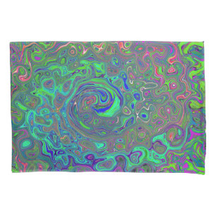 Trippy Chartreuse and Blue Retro Liquid Swirl Pillowcase