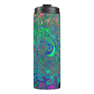 Trippy Chartreuse and Blue Retro Liquid Swirl Thermal Tumbler