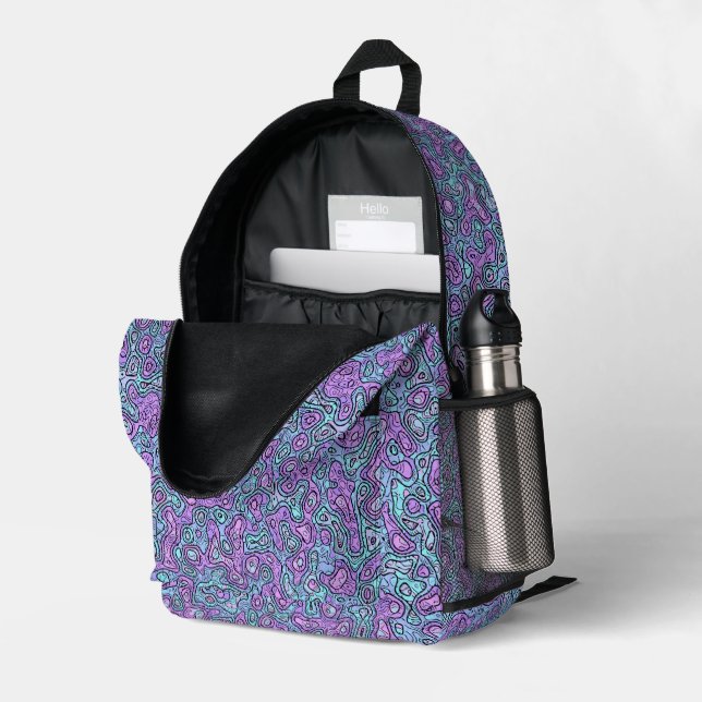 Trippy Colourful Blob Printed Backpack (Back Corner Right (Open))