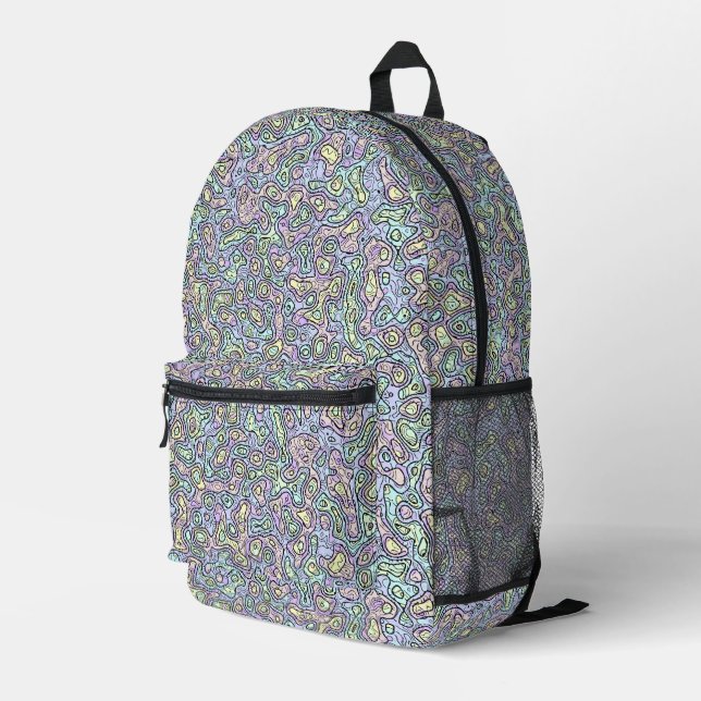 Trippy Colourful Blob Printed Backpack (Back Corner Right)