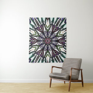 Trippy colourful flower design tapestry