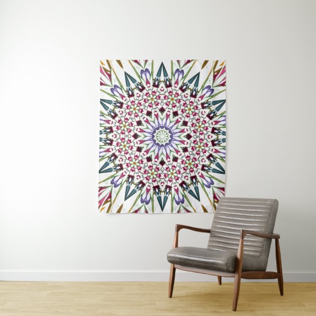 Trippy colourful flower design tapestry (In Situ)