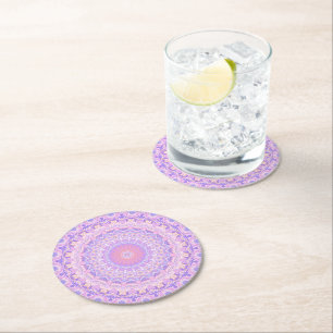 Trippy Colourful Intricate Boho Mandala Round Paper Coaster