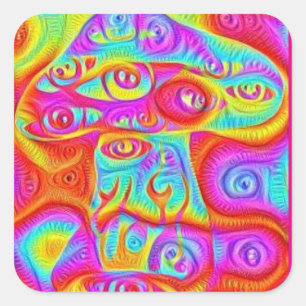 trippy colourful psychedelic mushroom square sticker