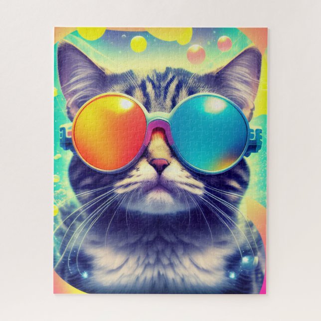 Trippy Cool Psychedelic Acid Trip Cat Jigsaw Puzzle (Vertical)