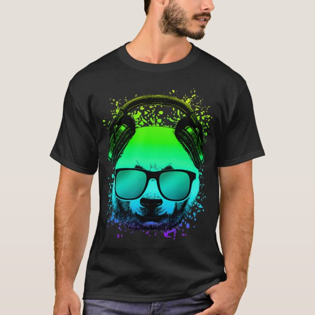 Trippy DJ Bear Gift Ravers Techno House  Panda T-Shirt (Front)