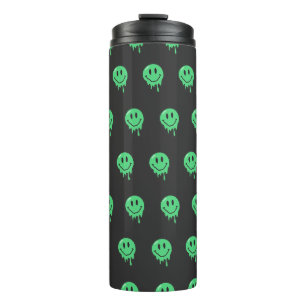Trippy Dripping Green Melting Smiley Face Aestheti Thermal Tumbler