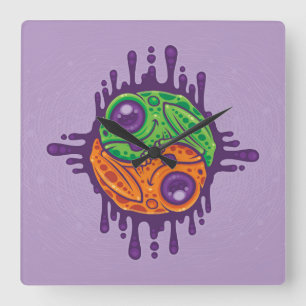 Trippy Drippy Frog Yin Yang Square Wall Clock
