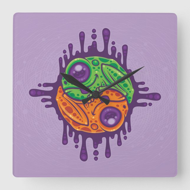 Trippy Drippy Frog Yin Yang Square Wall Clock (Front)