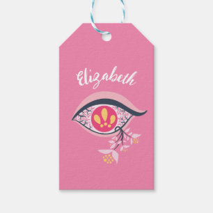 Trippy Eye Pink Floral Psychedelic Name Gift Tags