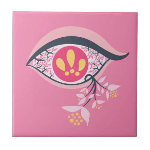 ﻿﻿Trippy Eye Pink Floral Psychedelic Surrealist Ceramic Tile