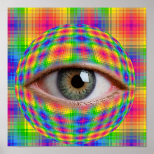 Trippy Eyeball Art Surreal Rainbow Plaid Eye Pri Poster