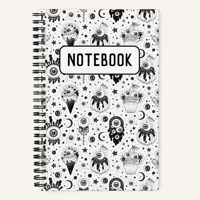 Trippy Eyeball Eyes and Stars Weird Notebook (Front)