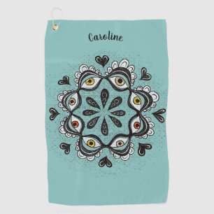 Trippy Eyes with Hearts Boho Gothic Weirdcore Art Golf Towel