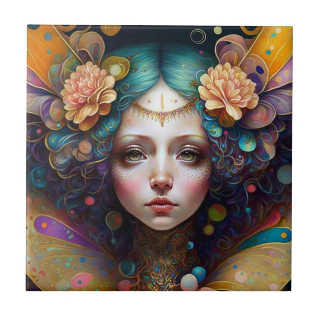 Trippy Fairy Fantasy Art Ceramic Tile (Front)