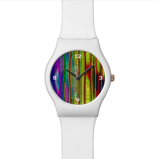 Trippy Florescent striped abstract Watch (Close Up)