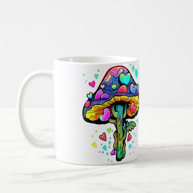 Trippy Forest Art Edm Mushroom Music Lover Psyched Coffee Mug (Left)