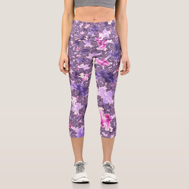 Trippy Funky Boho Groovy Pastel Spiral Fractal Art Capri Leggings (Front)