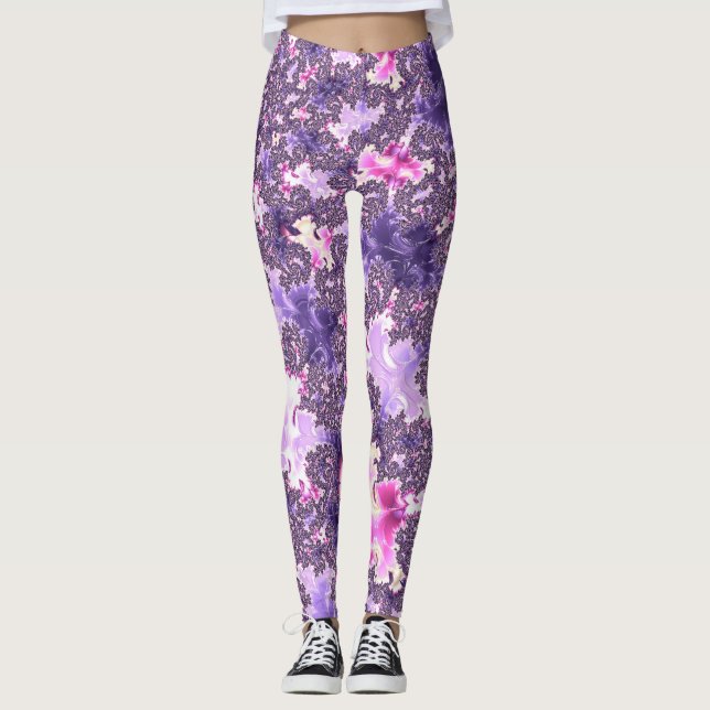 Trippy Funky Boho Groovy Pastel Spiral Fractal Art Leggings (Front)