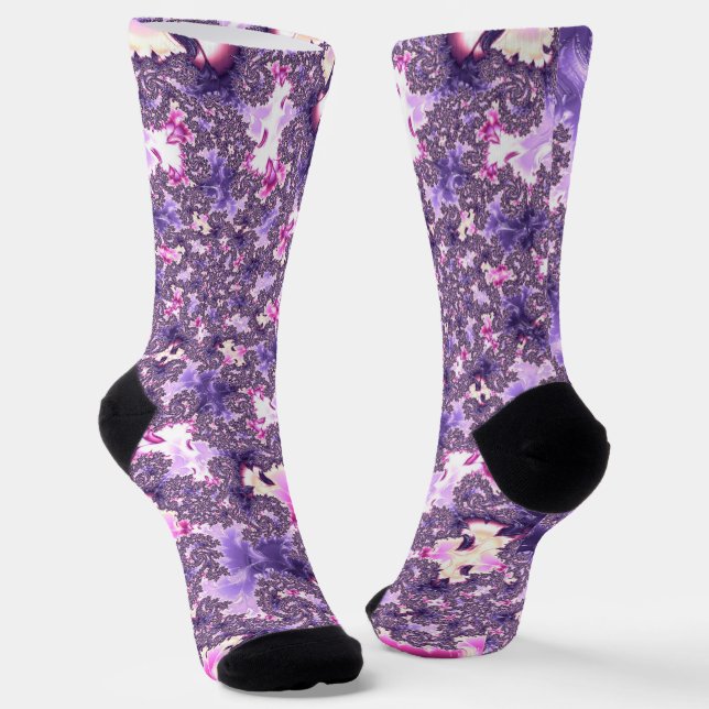 Trippy Funky Boho Groovy Pastel Spiral Fractal Art Socks (Angled)