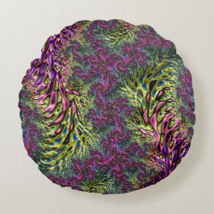 Trippy Funky Groovy Digital Abstract Fractal Art Round Cushion