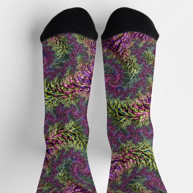 Trippy Funky Groovy Digital Abstract Fractal Art Socks (Top)