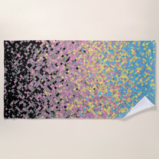 Trippy Funky Pixelated Polygender Pride Flag Beach Towel (Front)