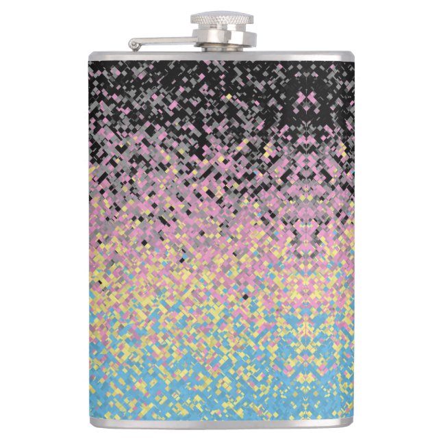Trippy Funky Pixelated Polygender Pride Flag Hip Flask (Front)